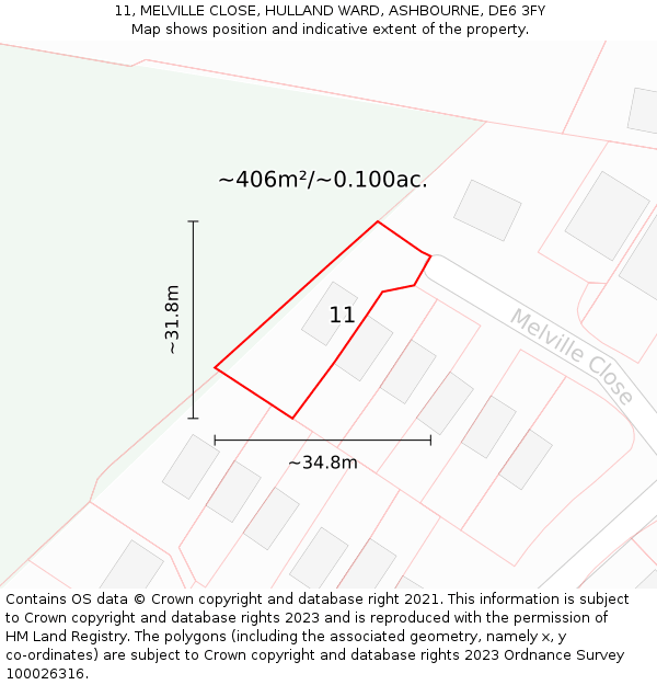 11, MELVILLE CLOSE, HULLAND WARD, ASHBOURNE, DE6 3FY: Plot and title map