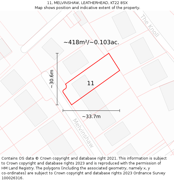 11, MELVINSHAW, LEATHERHEAD, KT22 8SX: Plot and title map