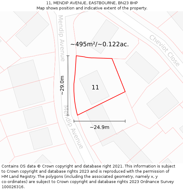 11, MENDIP AVENUE, EASTBOURNE, BN23 8HP: Plot and title map