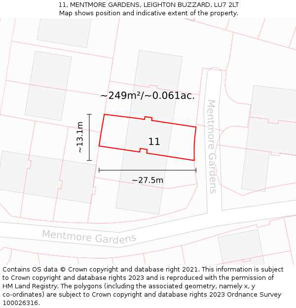 11, MENTMORE GARDENS, LEIGHTON BUZZARD, LU7 2LT: Plot and title map