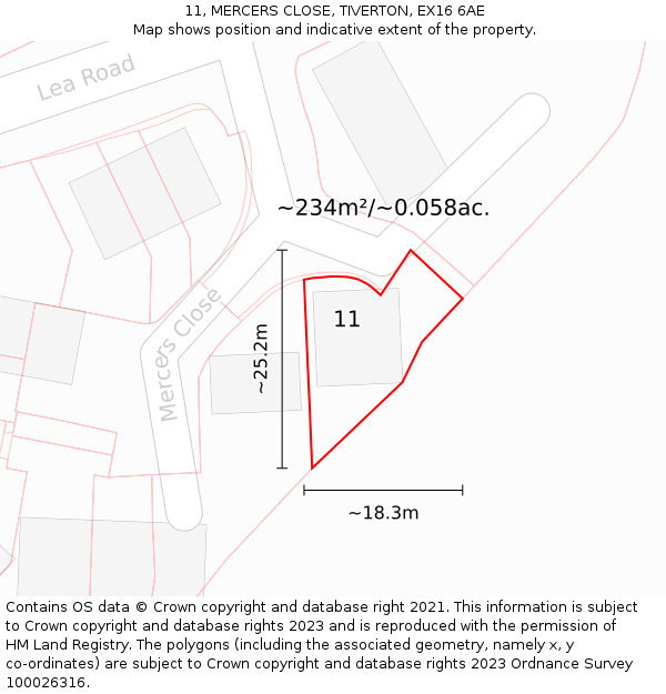 11, MERCERS CLOSE, TIVERTON, EX16 6AE: Plot and title map