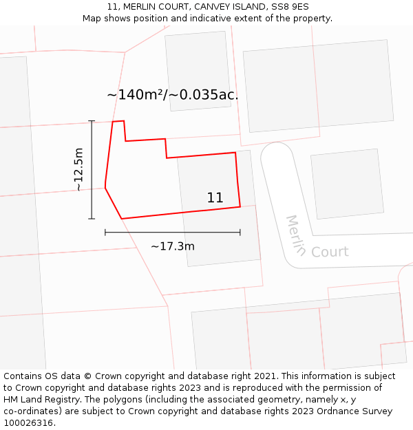 11, MERLIN COURT, CANVEY ISLAND, SS8 9ES: Plot and title map