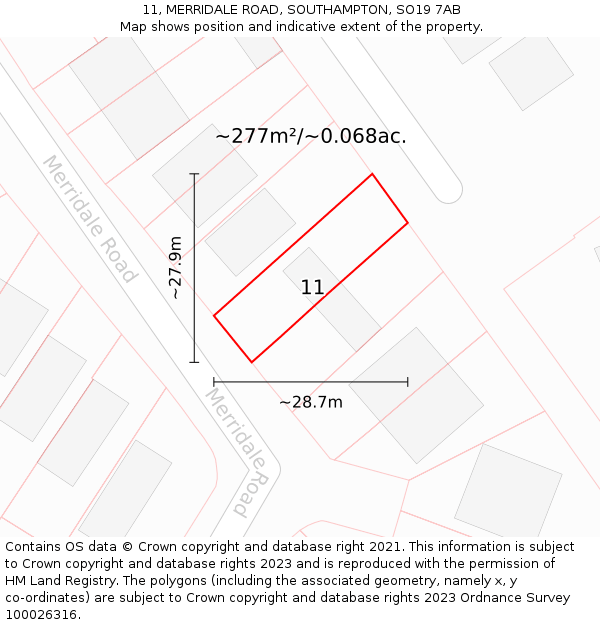 11, MERRIDALE ROAD, SOUTHAMPTON, SO19 7AB: Plot and title map