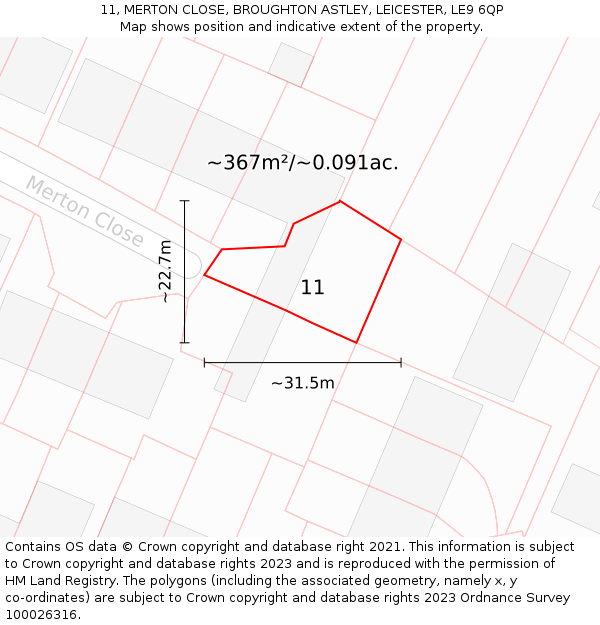 11, MERTON CLOSE, BROUGHTON ASTLEY, LEICESTER, LE9 6QP: Plot and title map