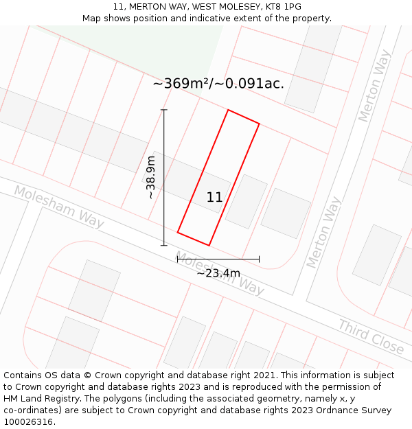 11, MERTON WAY, WEST MOLESEY, KT8 1PG: Plot and title map