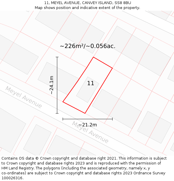 11, MEYEL AVENUE, CANVEY ISLAND, SS8 8BU: Plot and title map