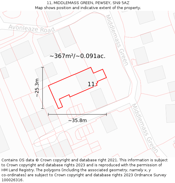 11, MIDDLEMASS GREEN, PEWSEY, SN9 5AZ: Plot and title map