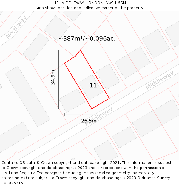 11, MIDDLEWAY, LONDON, NW11 6SN: Plot and title map