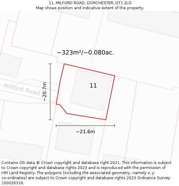 11, MILFORD ROAD, DORCHESTER, DT1 2LG: Plot and title map