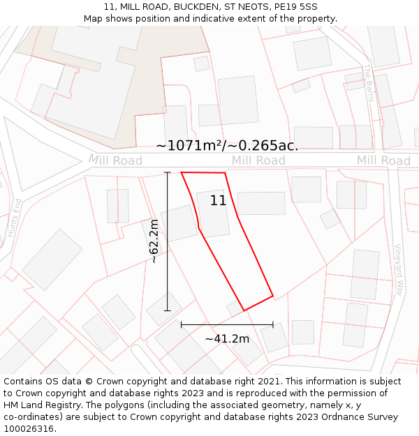 11, MILL ROAD, BUCKDEN, ST NEOTS, PE19 5SS: Plot and title map