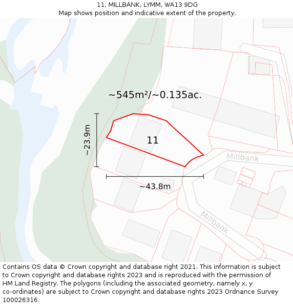 11, MILLBANK, LYMM, WA13 9DG: Plot and title map