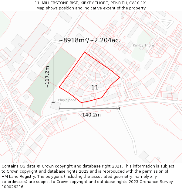 11, MILLERSTONE RISE, KIRKBY THORE, PENRITH, CA10 1XH: Plot and title map