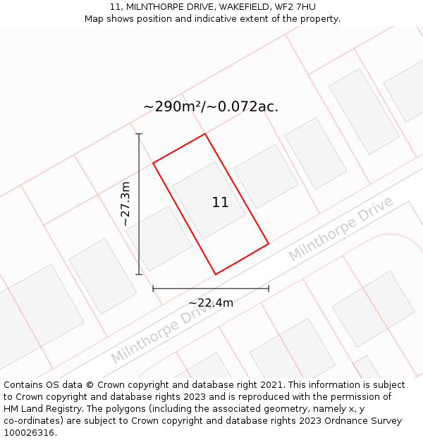 11, MILNTHORPE DRIVE, WAKEFIELD, WF2 7HU: Plot and title map