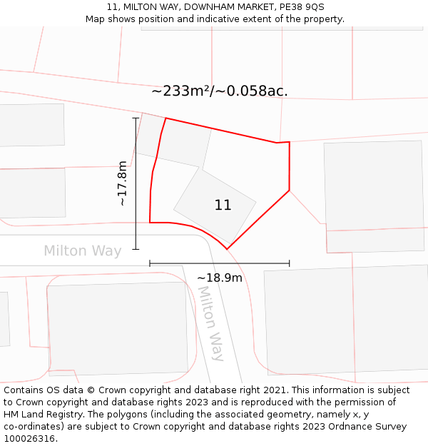 11, MILTON WAY, DOWNHAM MARKET, PE38 9QS: Plot and title map