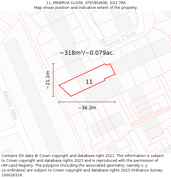 11, MINERVA CLOSE, STEVENAGE, SG2 7RA: Plot and title map