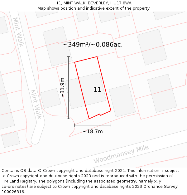 11, MINT WALK, BEVERLEY, HU17 8WA: Plot and title map