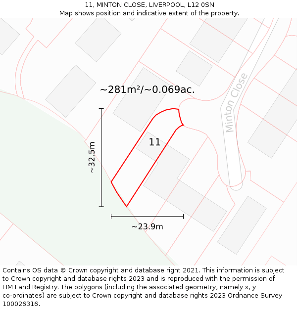 11, MINTON CLOSE, LIVERPOOL, L12 0SN: Plot and title map