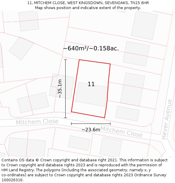 11, MITCHEM CLOSE, WEST KINGSDOWN, SEVENOAKS, TN15 6HR: Plot and title map