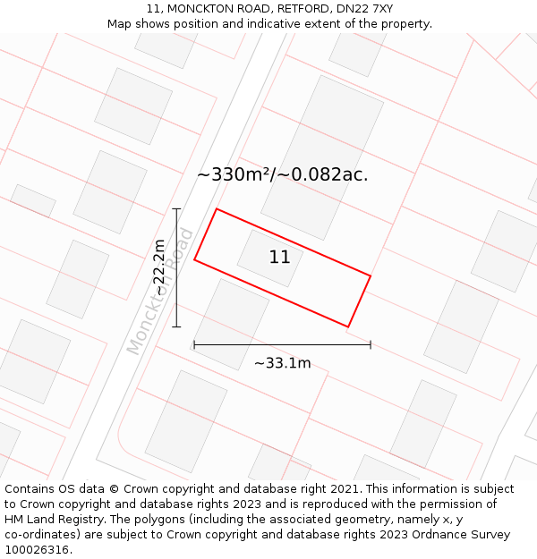 11, MONCKTON ROAD, RETFORD, DN22 7XY: Plot and title map