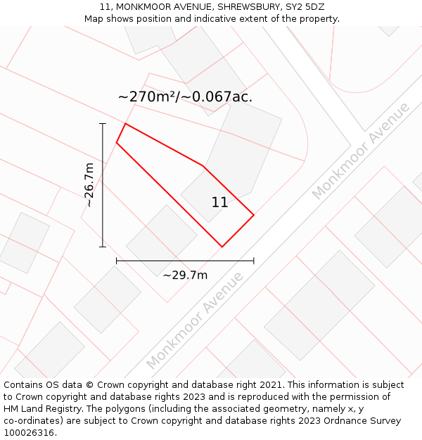 11, MONKMOOR AVENUE, SHREWSBURY, SY2 5DZ: Plot and title map