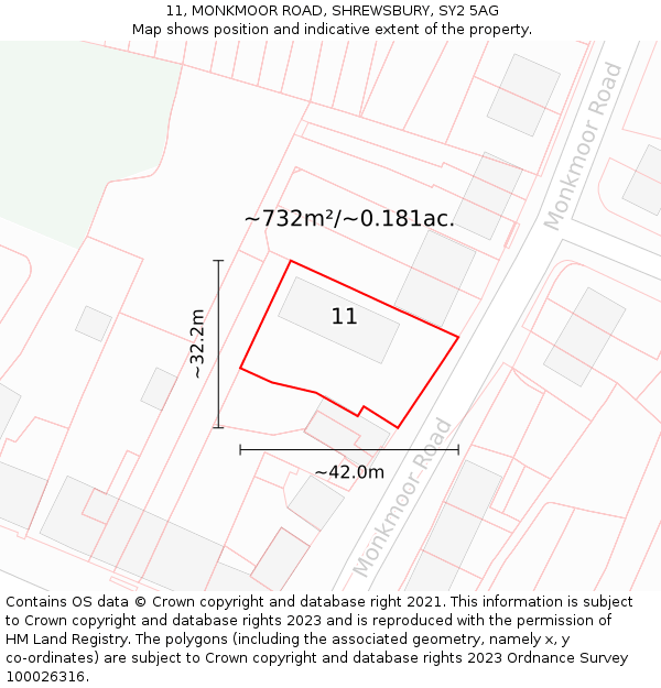 11, MONKMOOR ROAD, SHREWSBURY, SY2 5AG: Plot and title map