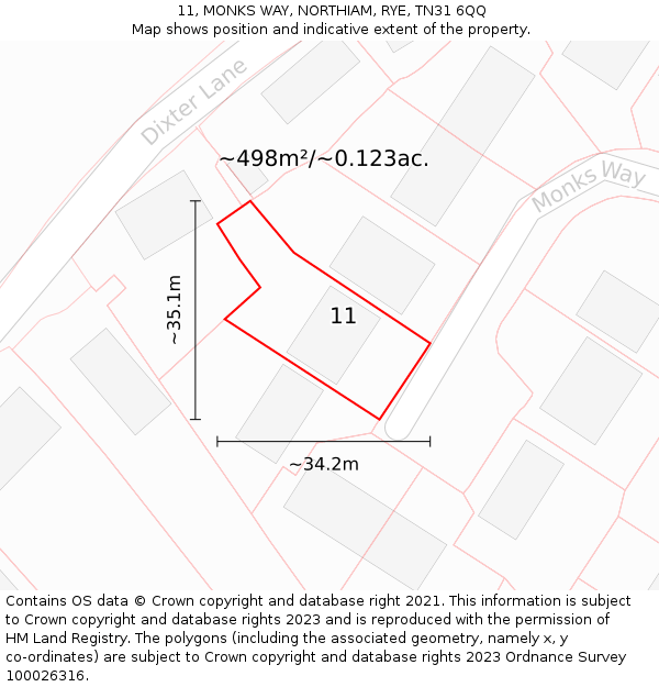 11, MONKS WAY, NORTHIAM, RYE, TN31 6QQ: Plot and title map