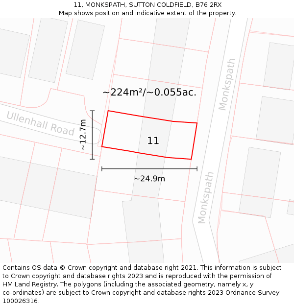 11, MONKSPATH, SUTTON COLDFIELD, B76 2RX: Plot and title map