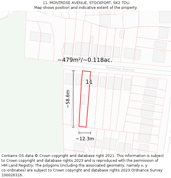 11, MONTROSE AVENUE, STOCKPORT, SK2 7DU: Plot and title map