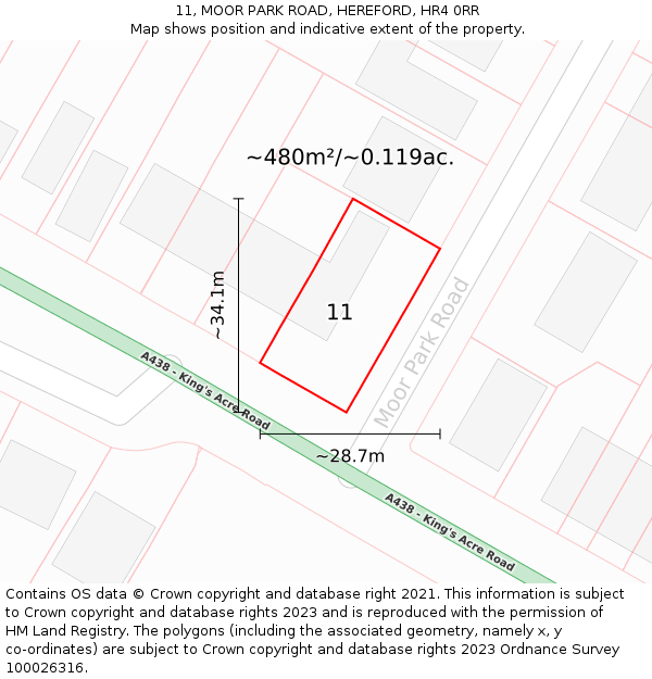 11, MOOR PARK ROAD, HEREFORD, HR4 0RR: Plot and title map