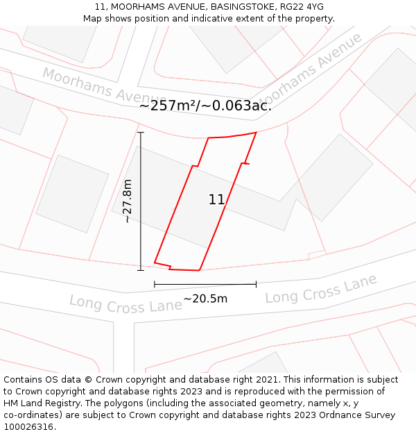 11, MOORHAMS AVENUE, BASINGSTOKE, RG22 4YG: Plot and title map