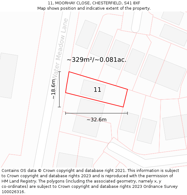 11, MOORHAY CLOSE, CHESTERFIELD, S41 8XF: Plot and title map