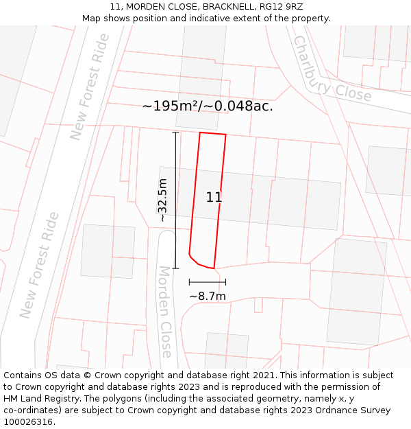 11, MORDEN CLOSE, BRACKNELL, RG12 9RZ: Plot and title map