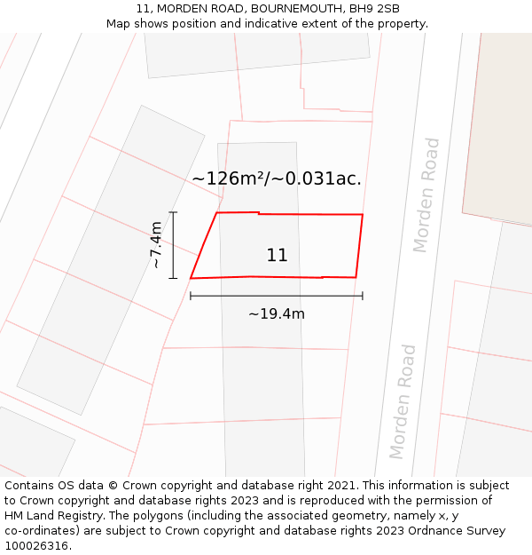 11, MORDEN ROAD, BOURNEMOUTH, BH9 2SB: Plot and title map