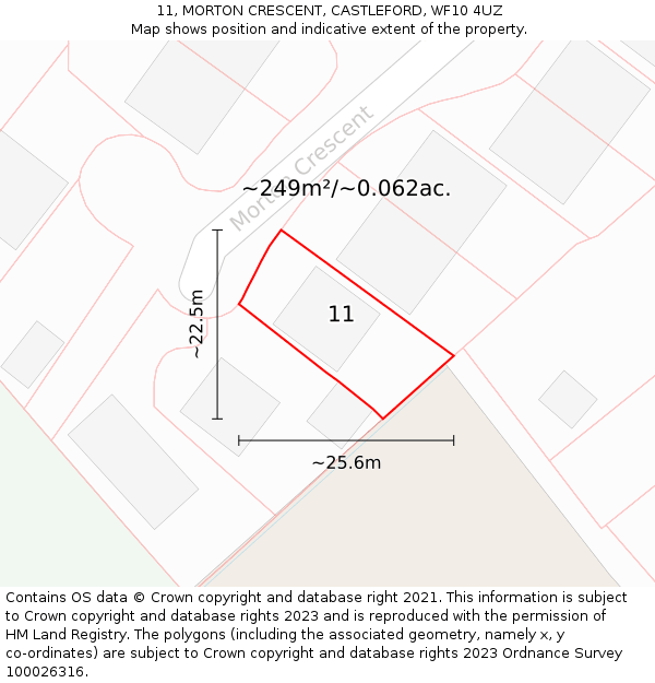 11, MORTON CRESCENT, CASTLEFORD, WF10 4UZ: Plot and title map