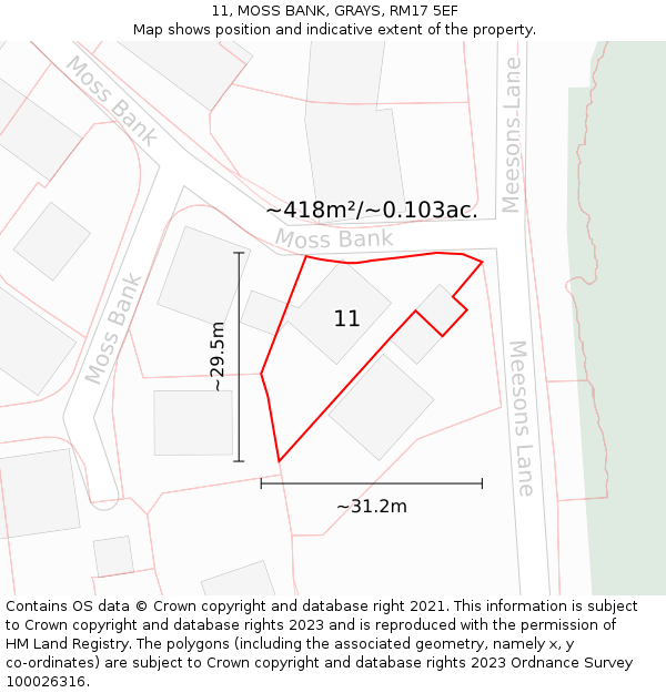 11, MOSS BANK, GRAYS, RM17 5EF: Plot and title map