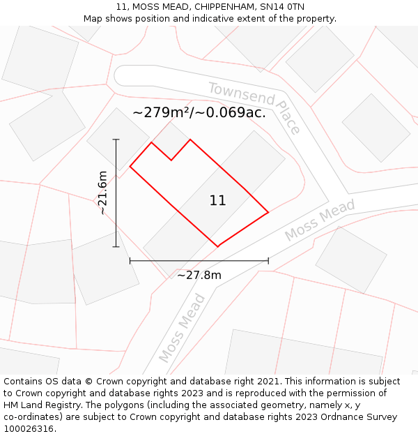 11, MOSS MEAD, CHIPPENHAM, SN14 0TN: Plot and title map