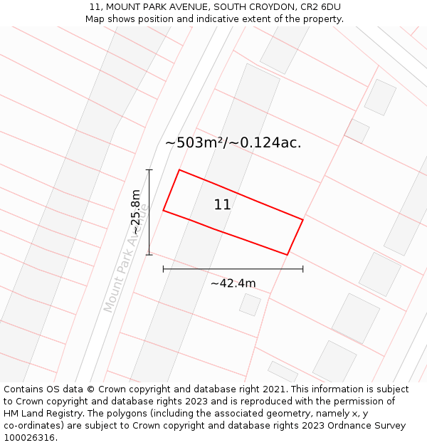 11, MOUNT PARK AVENUE, SOUTH CROYDON, CR2 6DU: Plot and title map