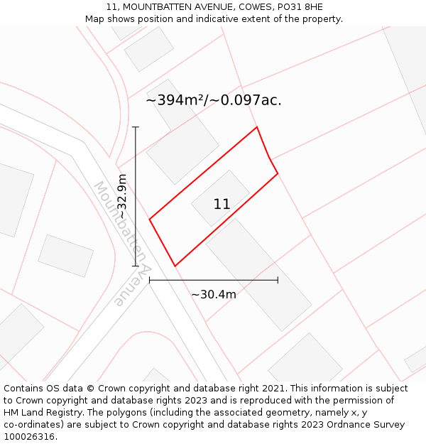 11, MOUNTBATTEN AVENUE, COWES, PO31 8HE: Plot and title map