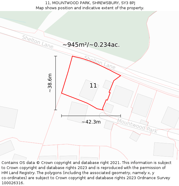 11, MOUNTWOOD PARK, SHREWSBURY, SY3 8PJ: Plot and title map