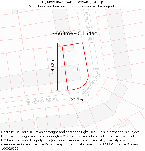 11, MOWBRAY ROAD, EDGWARE, HA8 8JG: Plot and title map