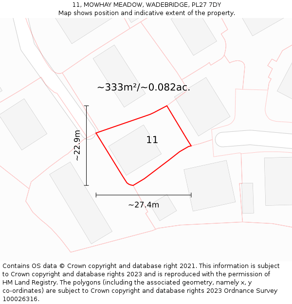 11, MOWHAY MEADOW, WADEBRIDGE, PL27 7DY: Plot and title map