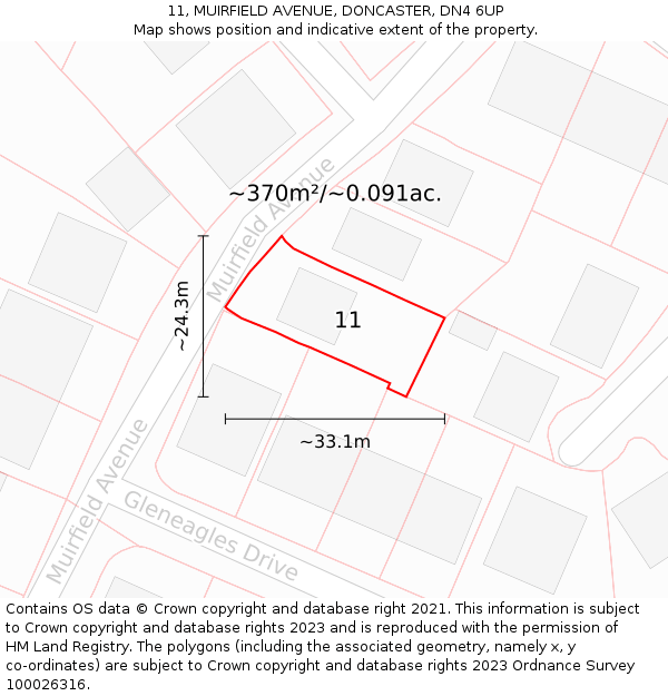 11, MUIRFIELD AVENUE, DONCASTER, DN4 6UP: Plot and title map