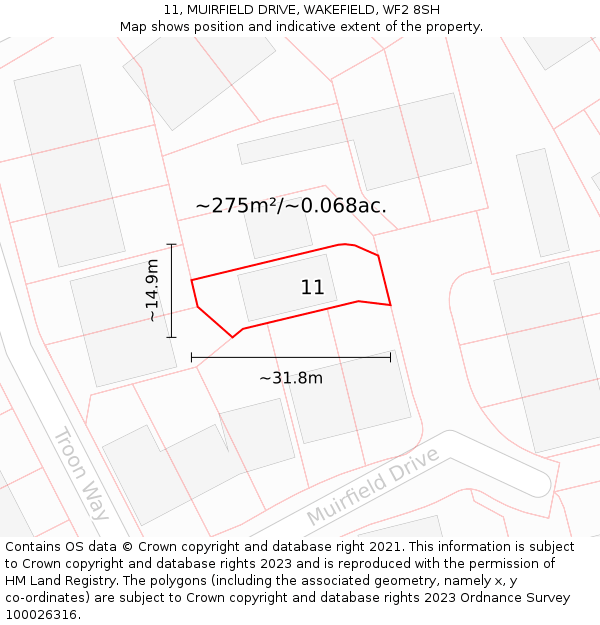 11, MUIRFIELD DRIVE, WAKEFIELD, WF2 8SH: Plot and title map