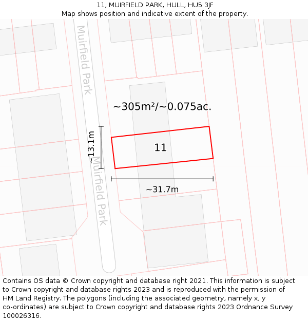 11, MUIRFIELD PARK, HULL, HU5 3JF: Plot and title map