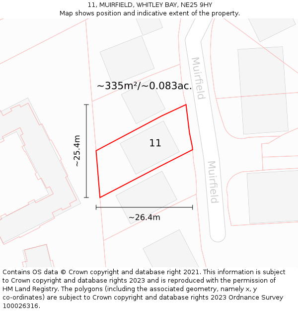 11, MUIRFIELD, WHITLEY BAY, NE25 9HY: Plot and title map