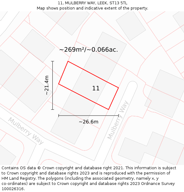 11, MULBERRY WAY, LEEK, ST13 5TL: Plot and title map