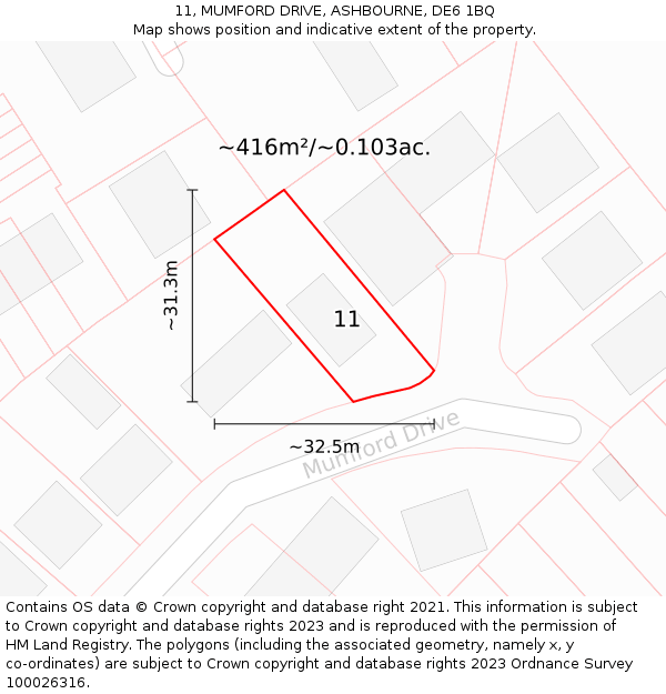 11, MUMFORD DRIVE, ASHBOURNE, DE6 1BQ: Plot and title map