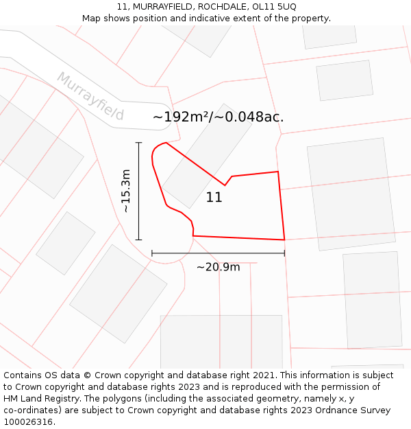 11, MURRAYFIELD, ROCHDALE, OL11 5UQ: Plot and title map