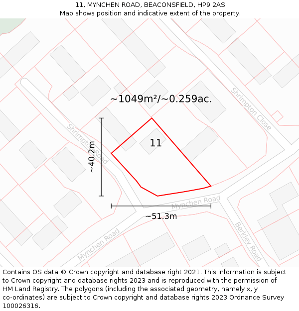 11, MYNCHEN ROAD, BEACONSFIELD, HP9 2AS: Plot and title map