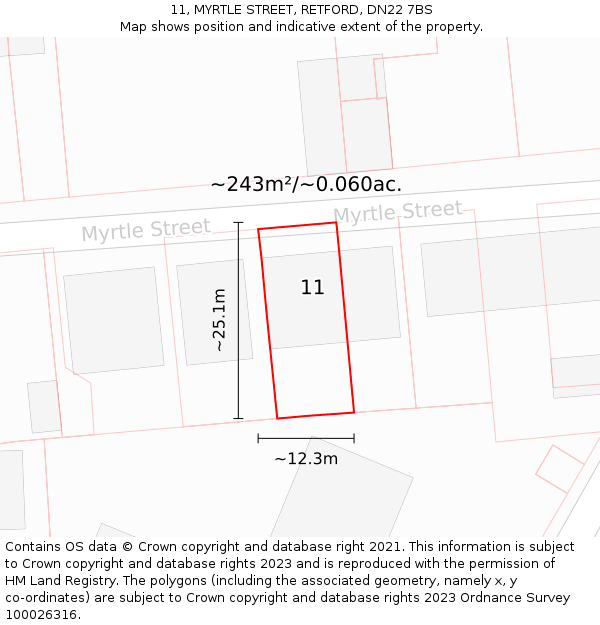 11, MYRTLE STREET, RETFORD, DN22 7BS: Plot and title map